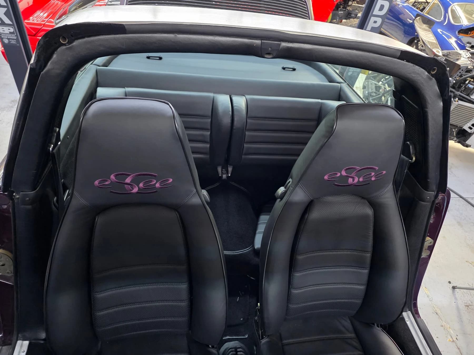 Finished front seats and custom upholstery.
