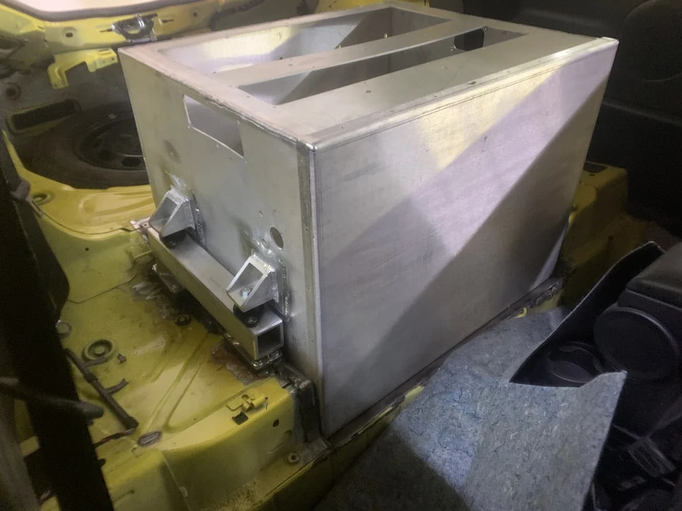 Rear battery enclosure during installation.