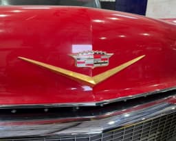 Cadillac hood badge and paint details.