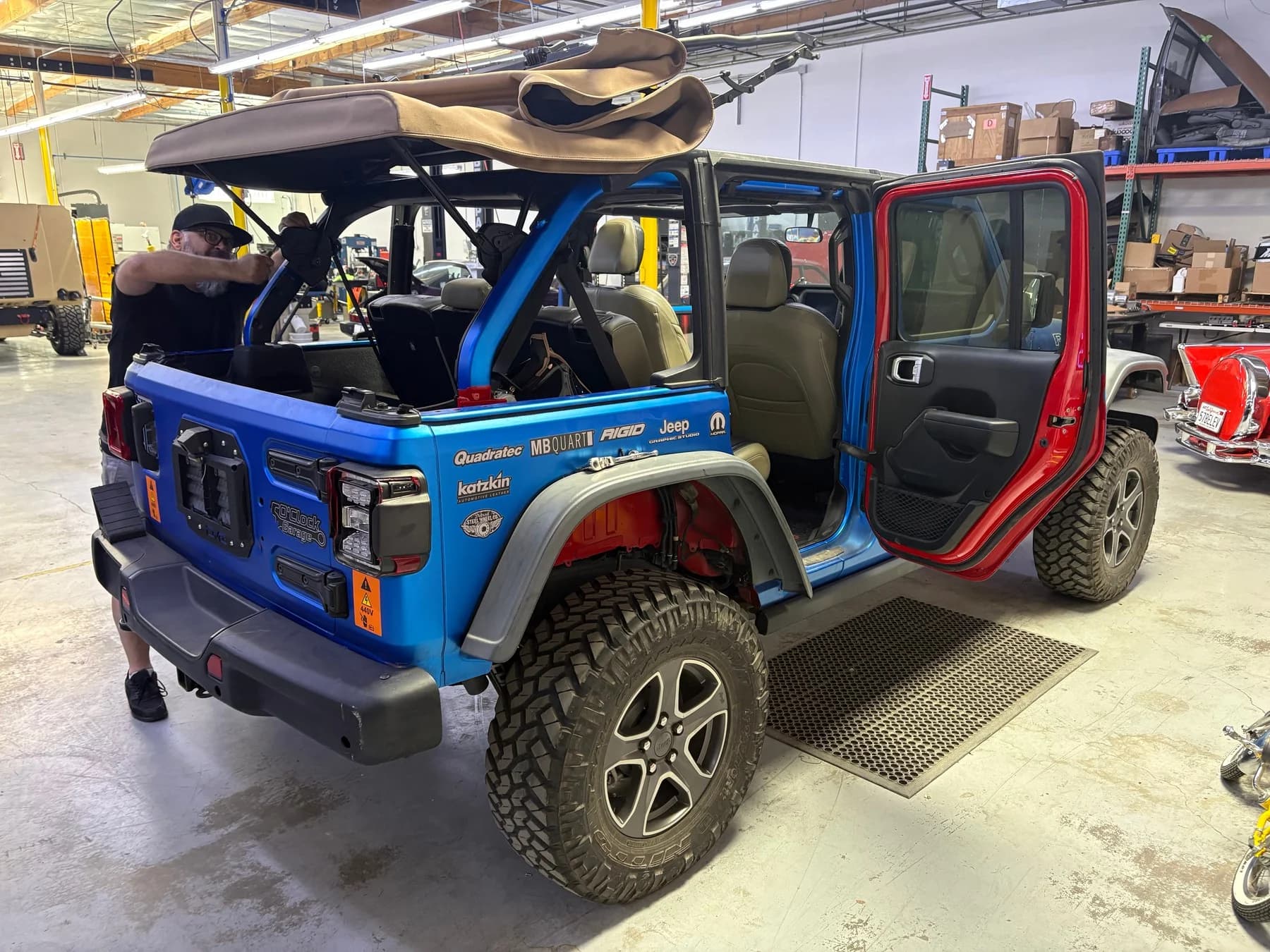 Rear three-quarter view during the build.
