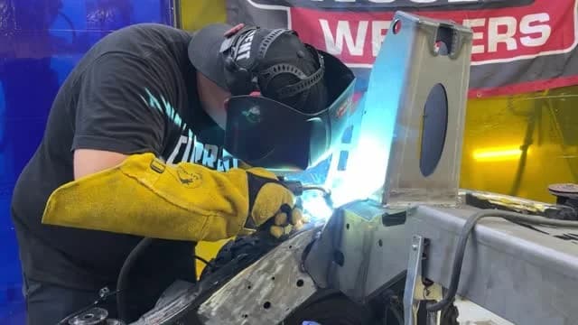 Fabrication and welding work on the project.