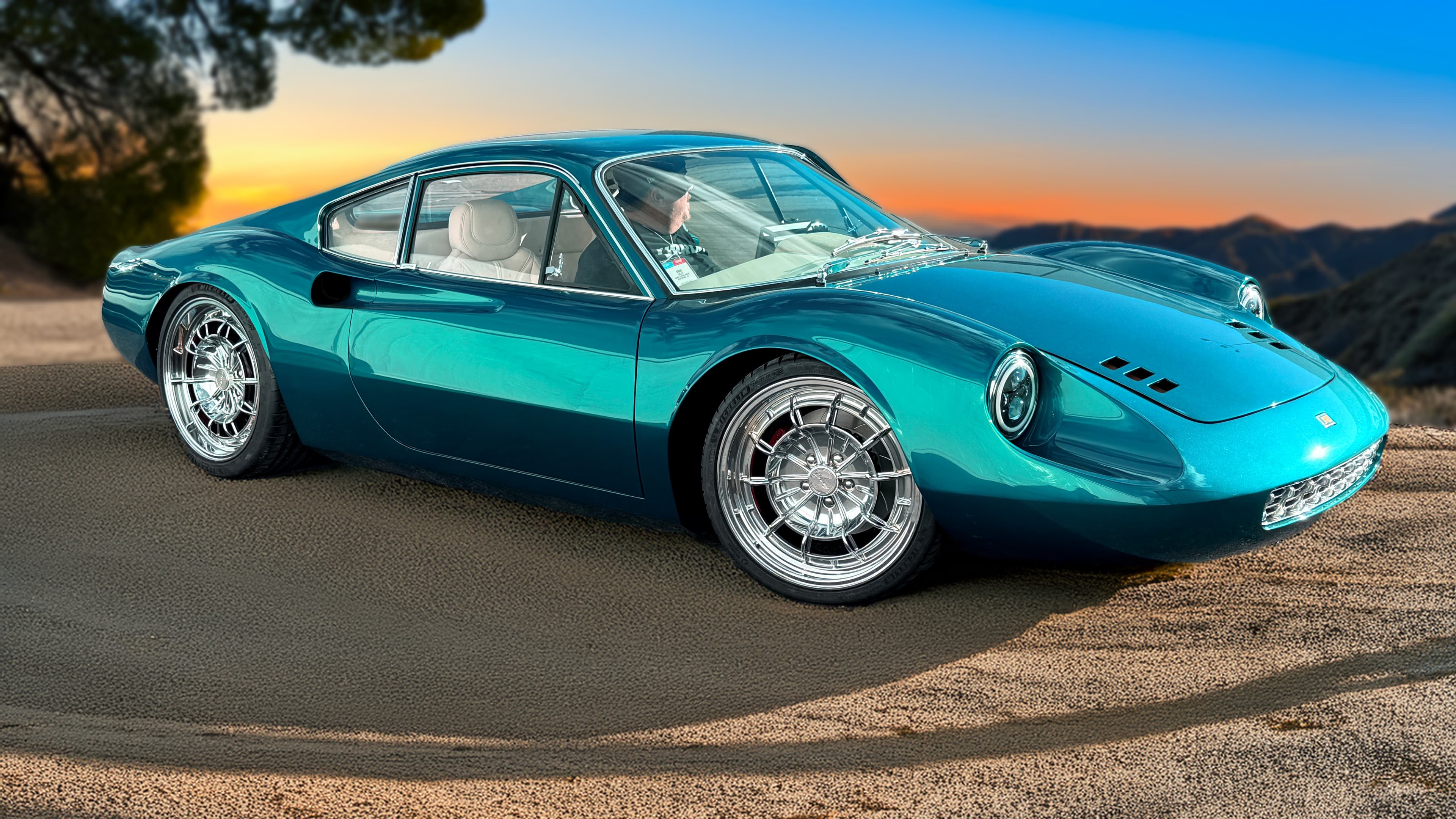 Our 1972 Ferrari Dino at sunset